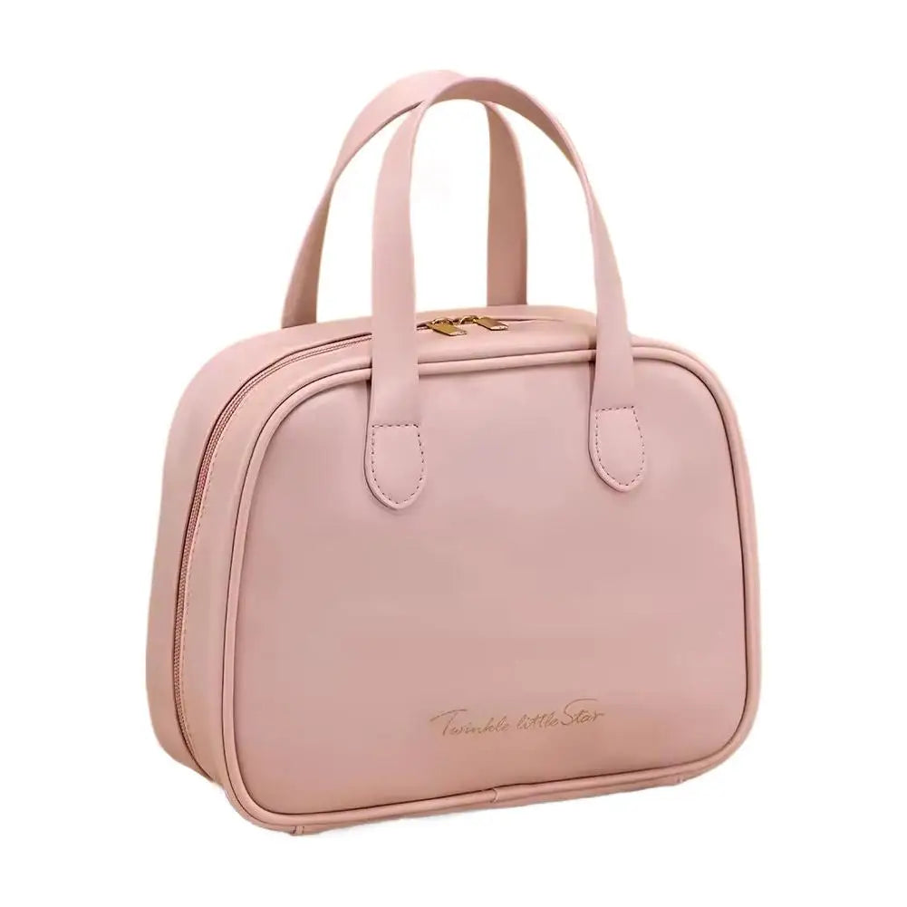 Large Capacity Makeup Case With Stylish Handle, Travel Cosmetic Bag