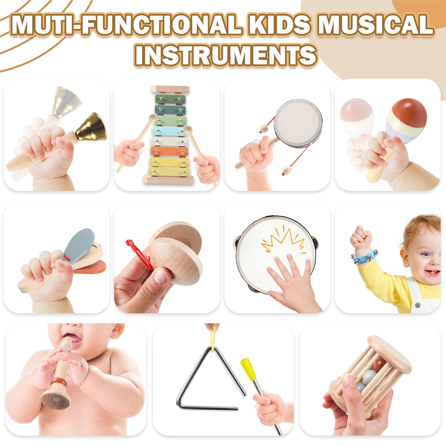 11 In 1 Toddler Wooden Musical Instruments Set For Kids