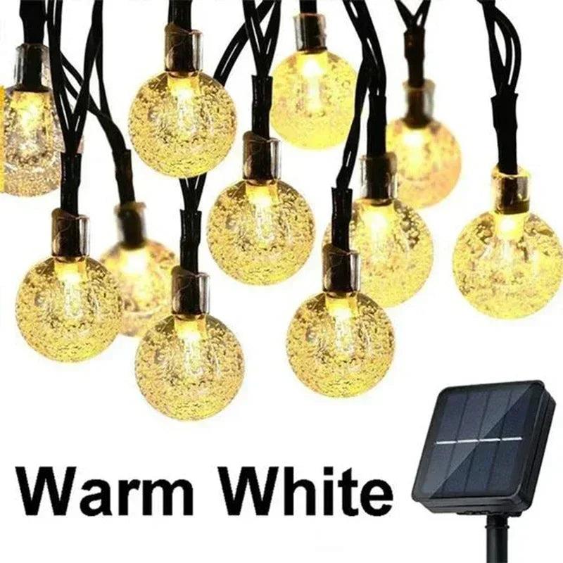 Solar Crystal String Lights Outdoor Fairy Garland 8 Modes Waterproof