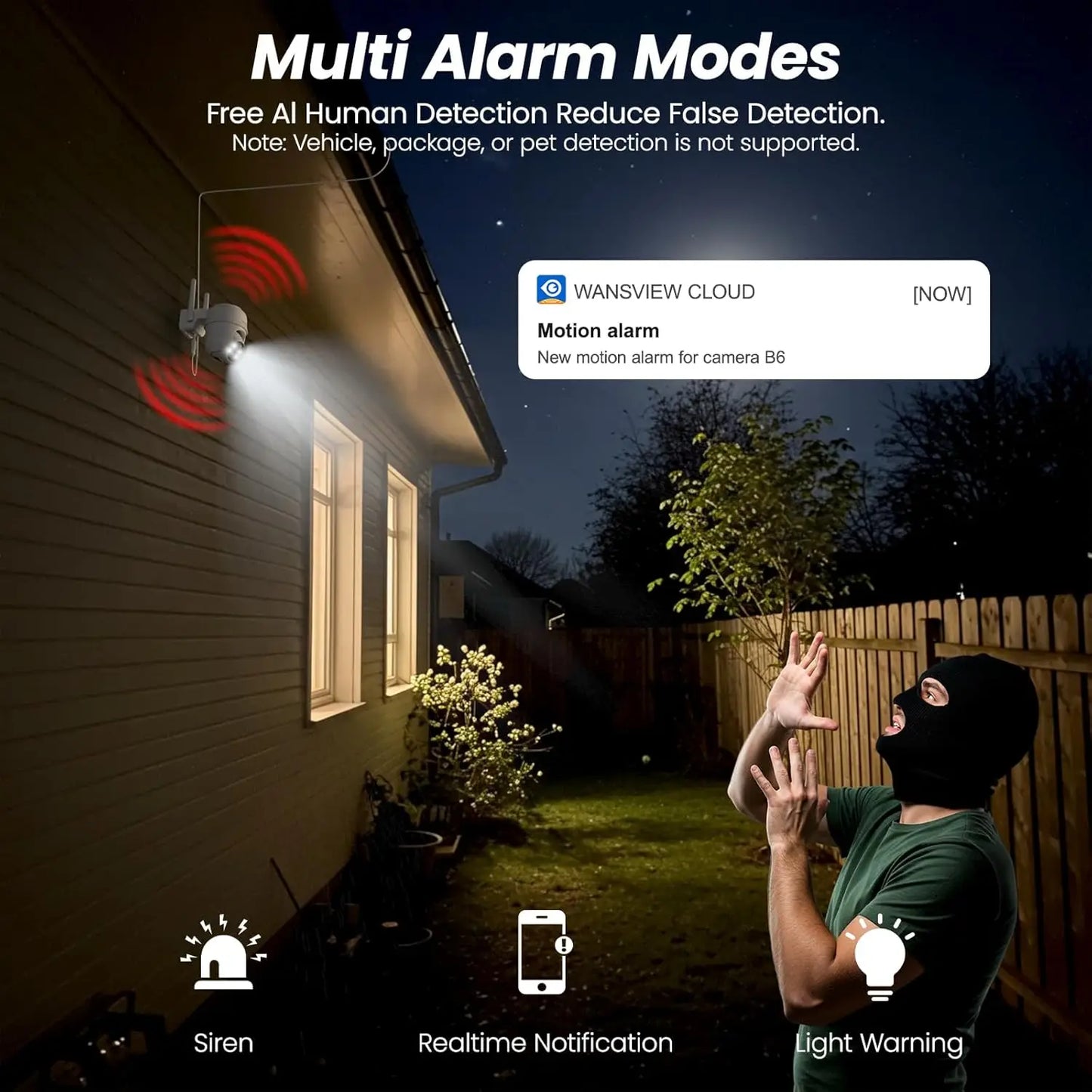 2K Wireless Outdoor Security Camera Solar Powered 360 AI Detection