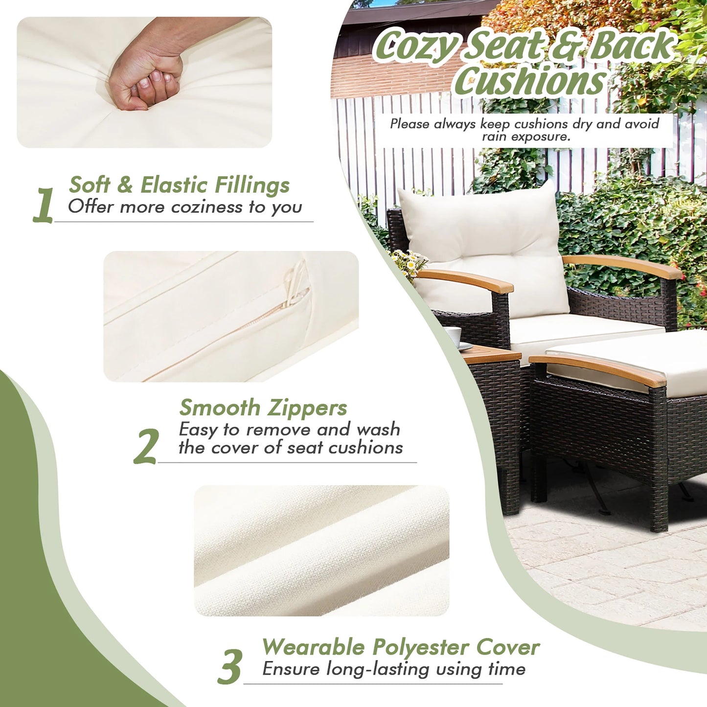 HOMASIS 5-Piece Patio Rattan Sofa Set With Cushioned Wood Top