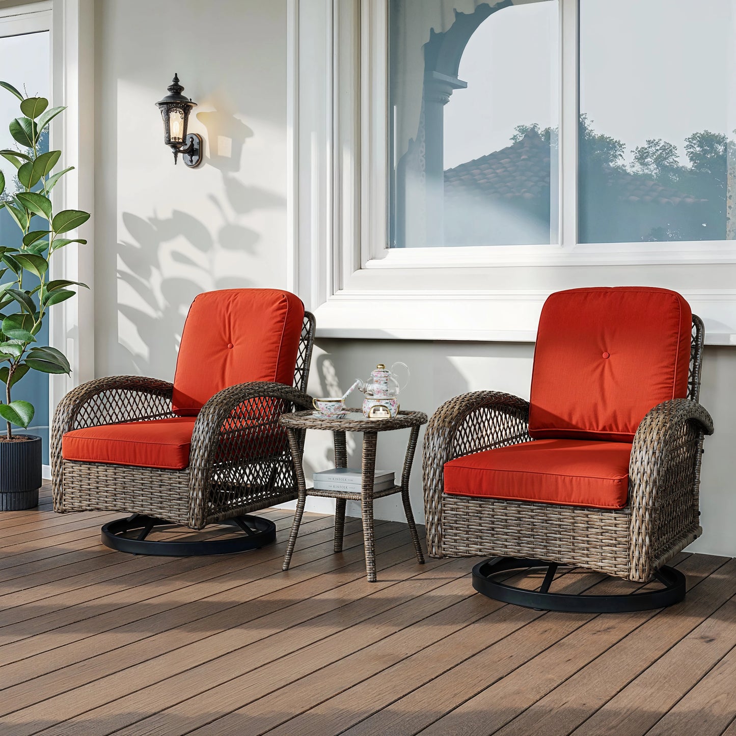 HOOMIC Outdoor Patio Furniture Set With Rotating Rocking Chairs Cushions