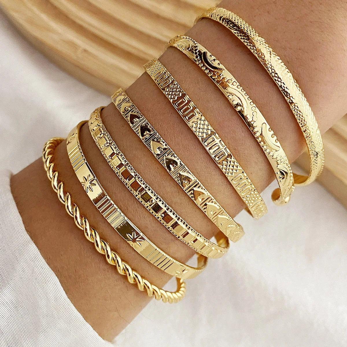 7Pcs Open Bangle Bracelet Set For Women Punk Gothic Jewelry