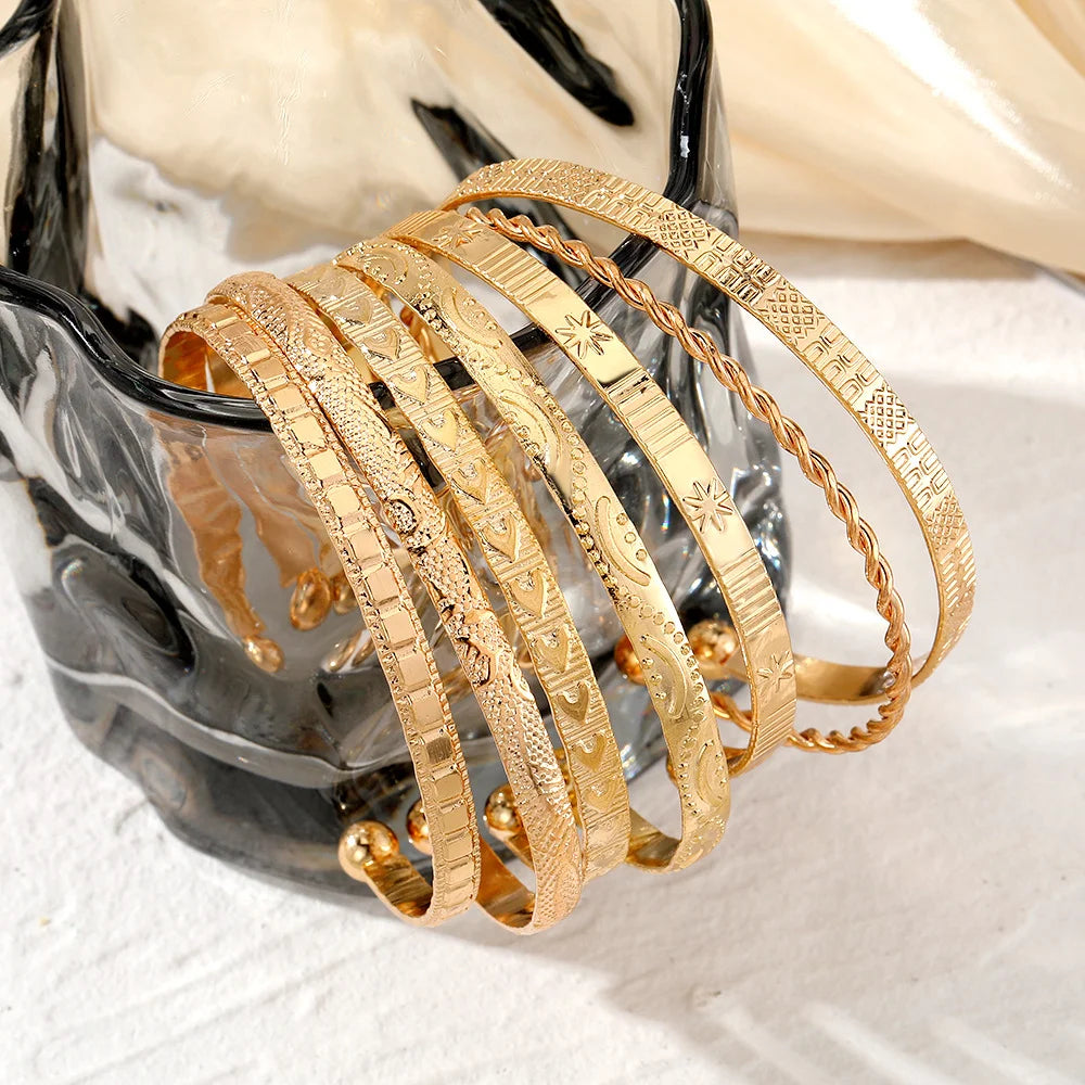 7Pcs Open Bangle Bracelet Set For Women Punk Gothic Jewelry