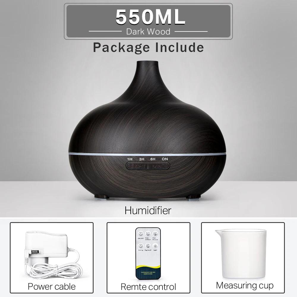 Aromatherapy Essential Oil Diffuser Wood Grain Remote Ultrasonic Humidifier