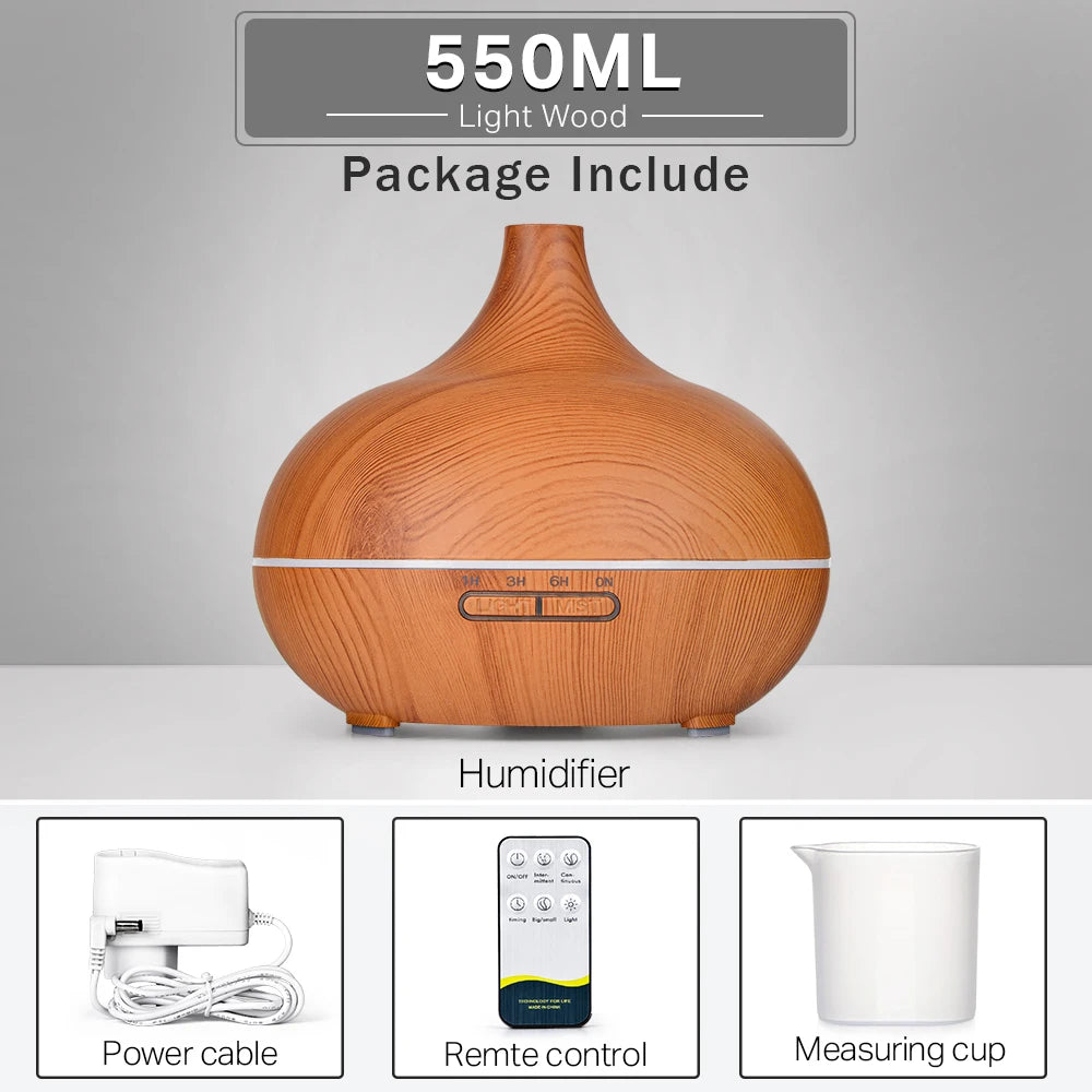 Aromatherapy Essential Oil Diffuser Wood Grain Ultrasonic Humidifier