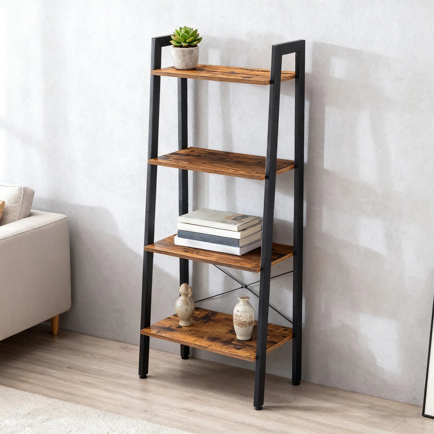 JHK 4-Tier Wood Display Bookshelf Storage Organizer For Living Room