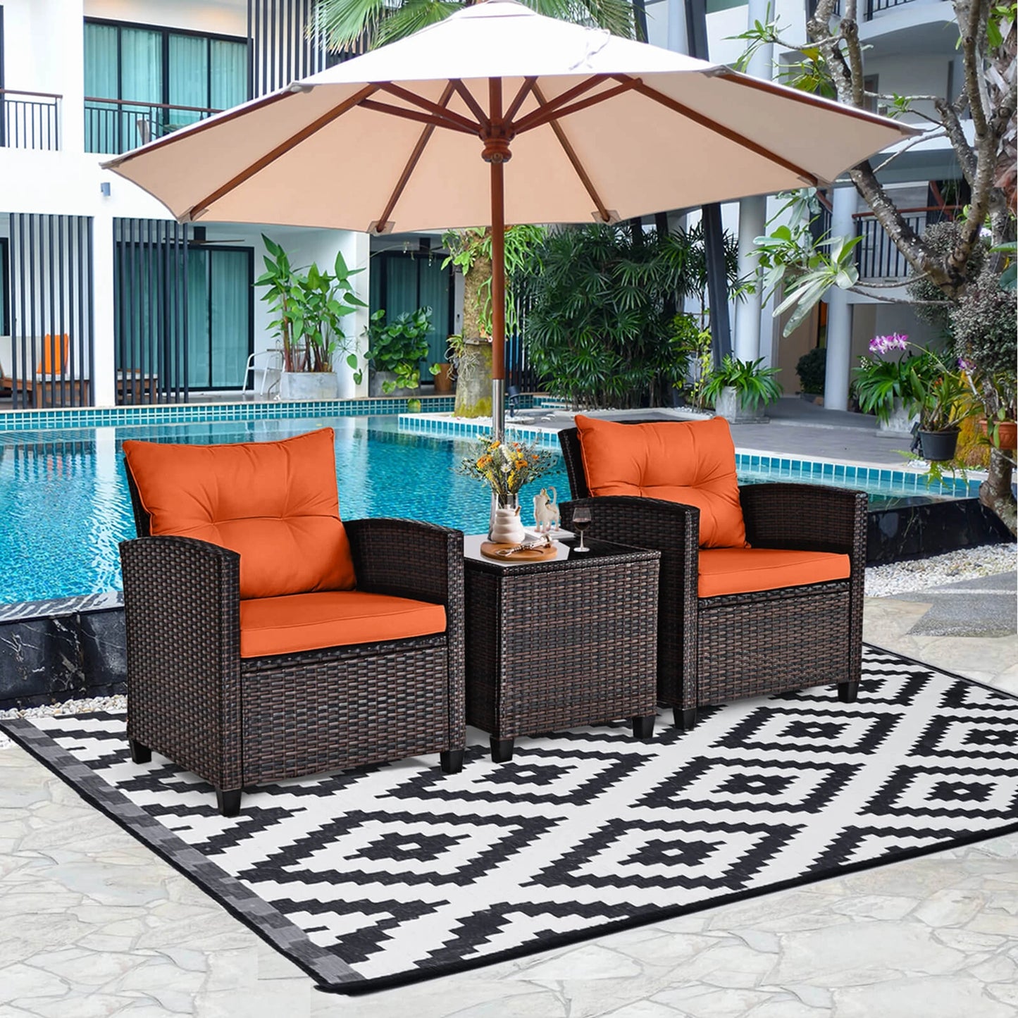 HOMASIS 3 Piece Outdoor Rattan Patio Set Cushioned Sofa