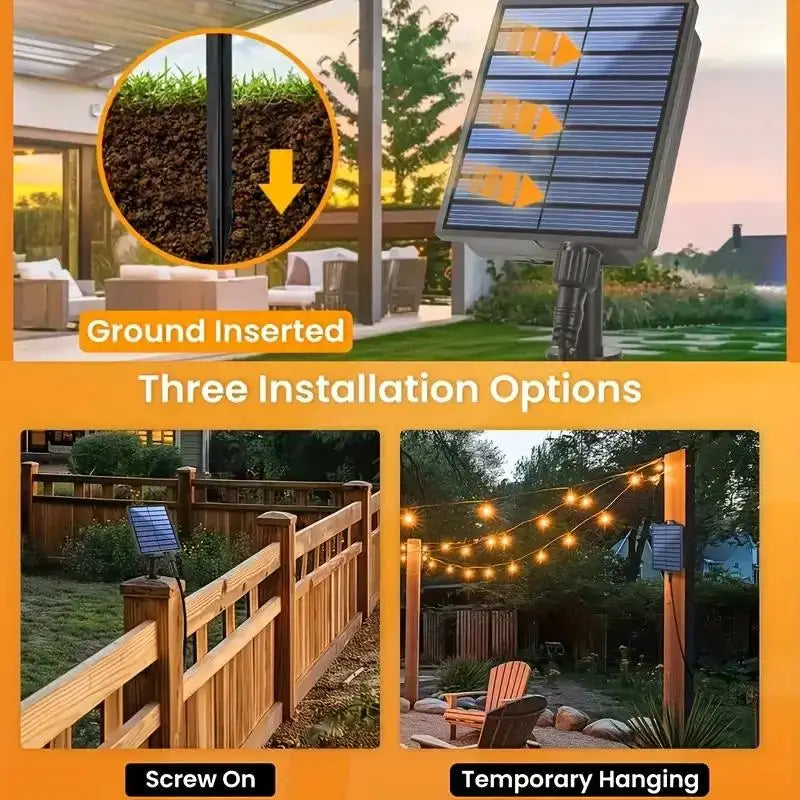 Solar Rechargeable LED String Lights 25 Plus 2 Edison Bulbs