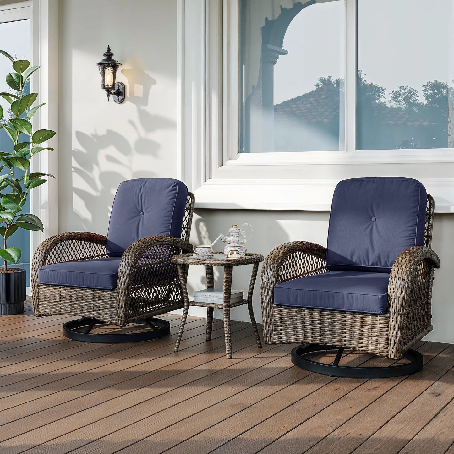 HOOMIC Outdoor Patio Furniture Set With Rotating Rocking Chairs Cushions