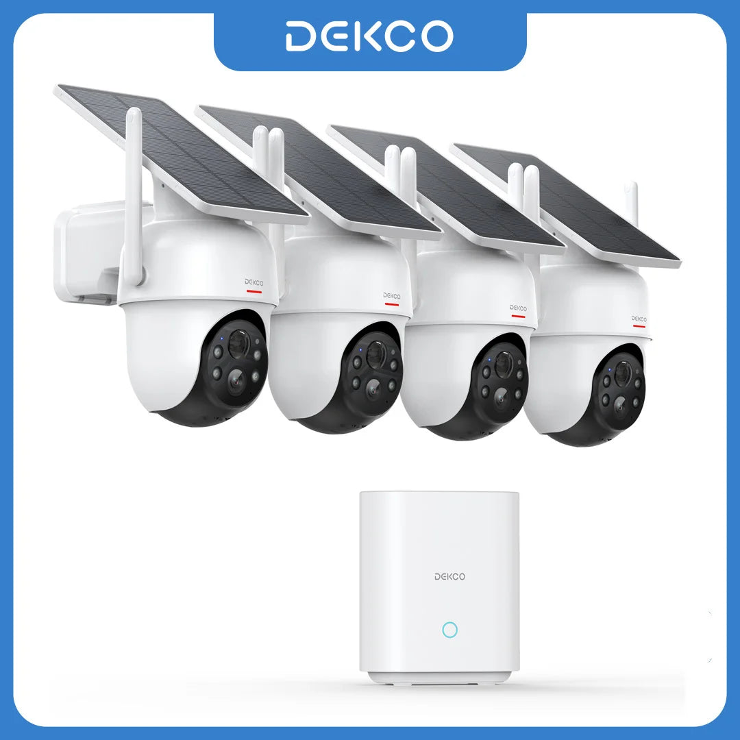 DEKCO 3MP Solar Camera System 4 Camera Kit Alexa PTZ