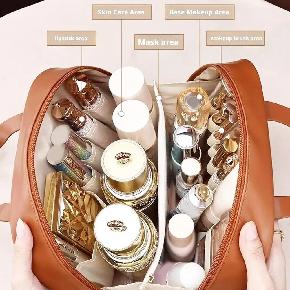 Large Capacity Makeup Case With Stylish Handle, Travel Cosmetic Bag
