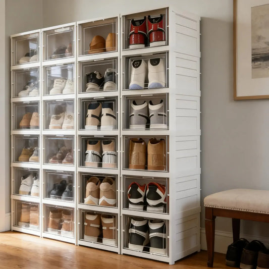 Six-Layer Foldable Transparent Shoes Box Storage Organizer