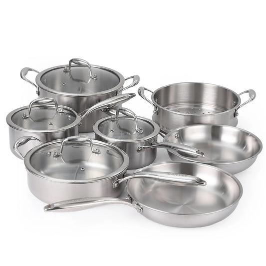 HiMISS 11-Piece 3-Ply Stainless Steel Cookware Set With Lids