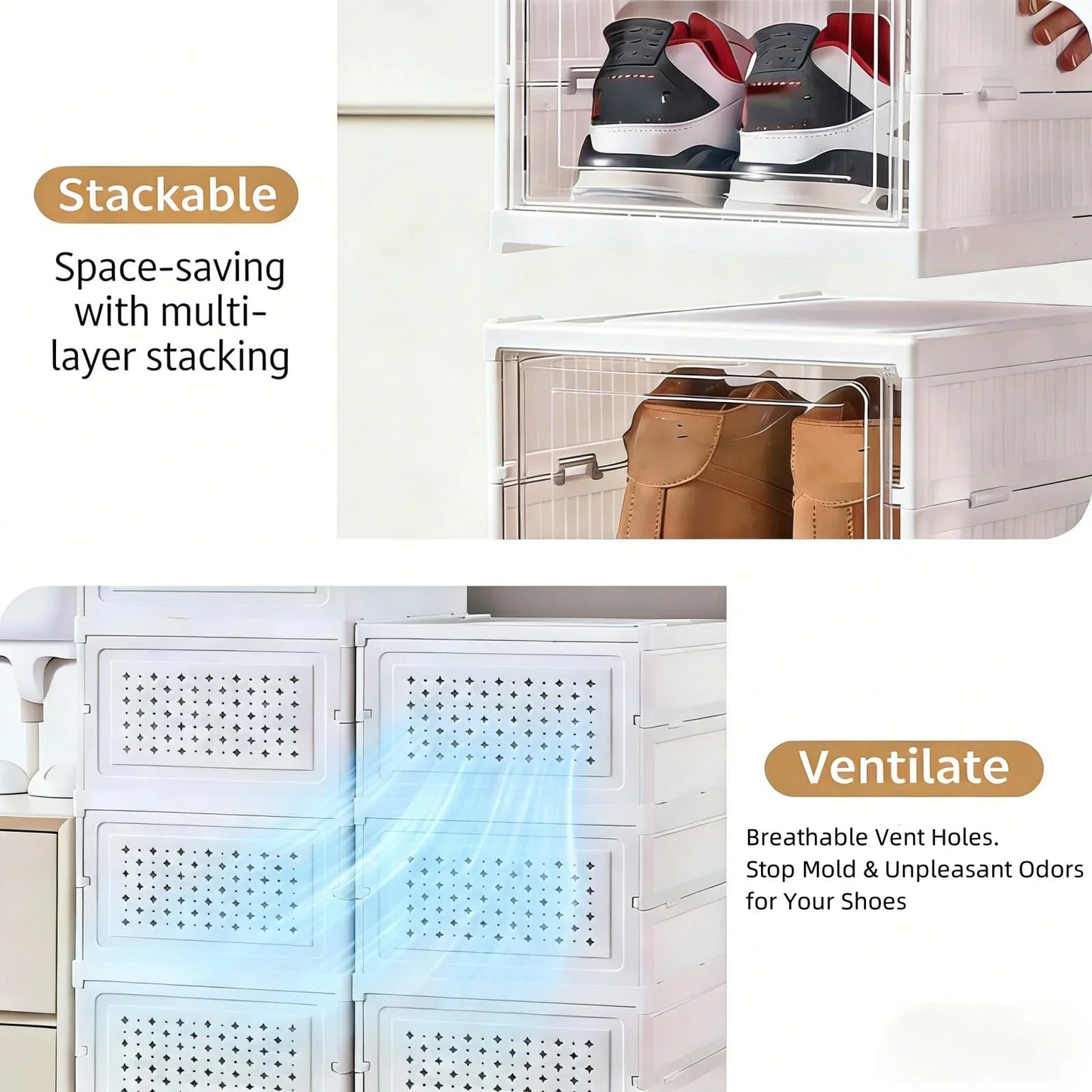 Six-Layer Foldable Transparent Shoes Box Storage Organizer