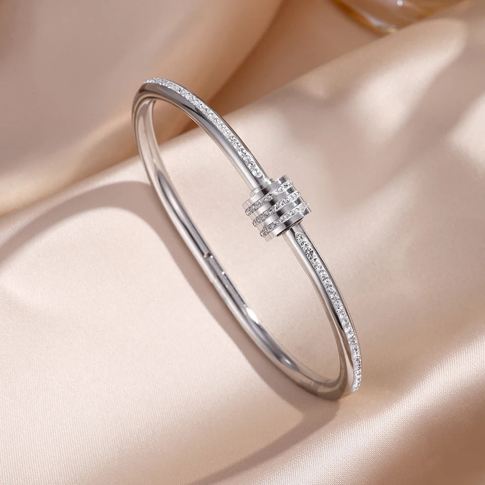 ZAKOL Sparkling Zirconia Inlaid Stainless Steel Stackable Bracelets for Women