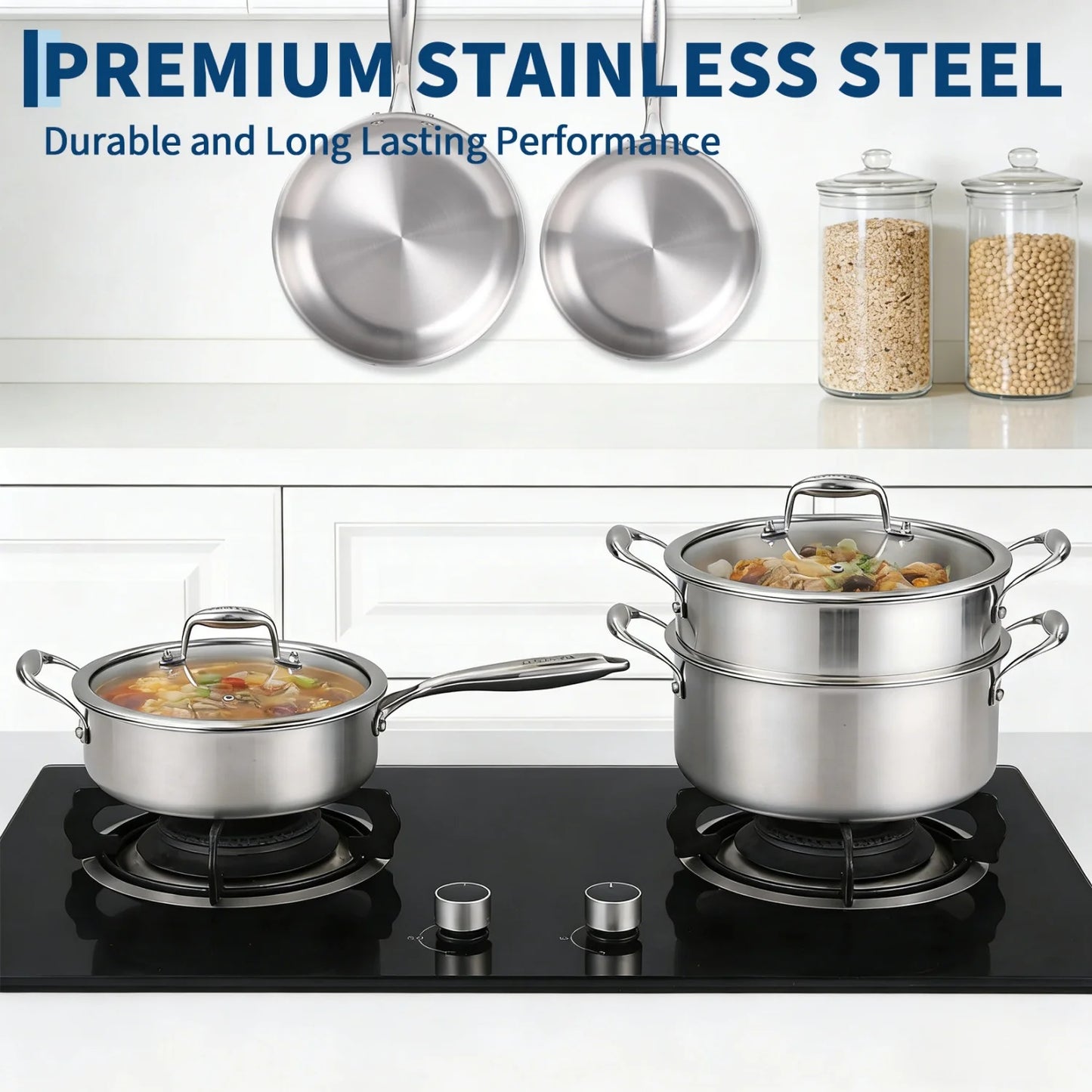 HiMISS 11-Piece 3-Ply Stainless Steel Cookware Set With Lids