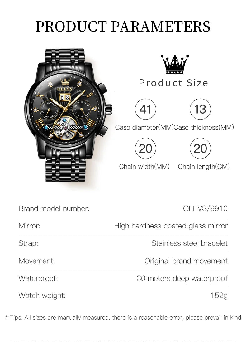 OLEVS Classic Tourbillon Automatic Men's Wristwatch