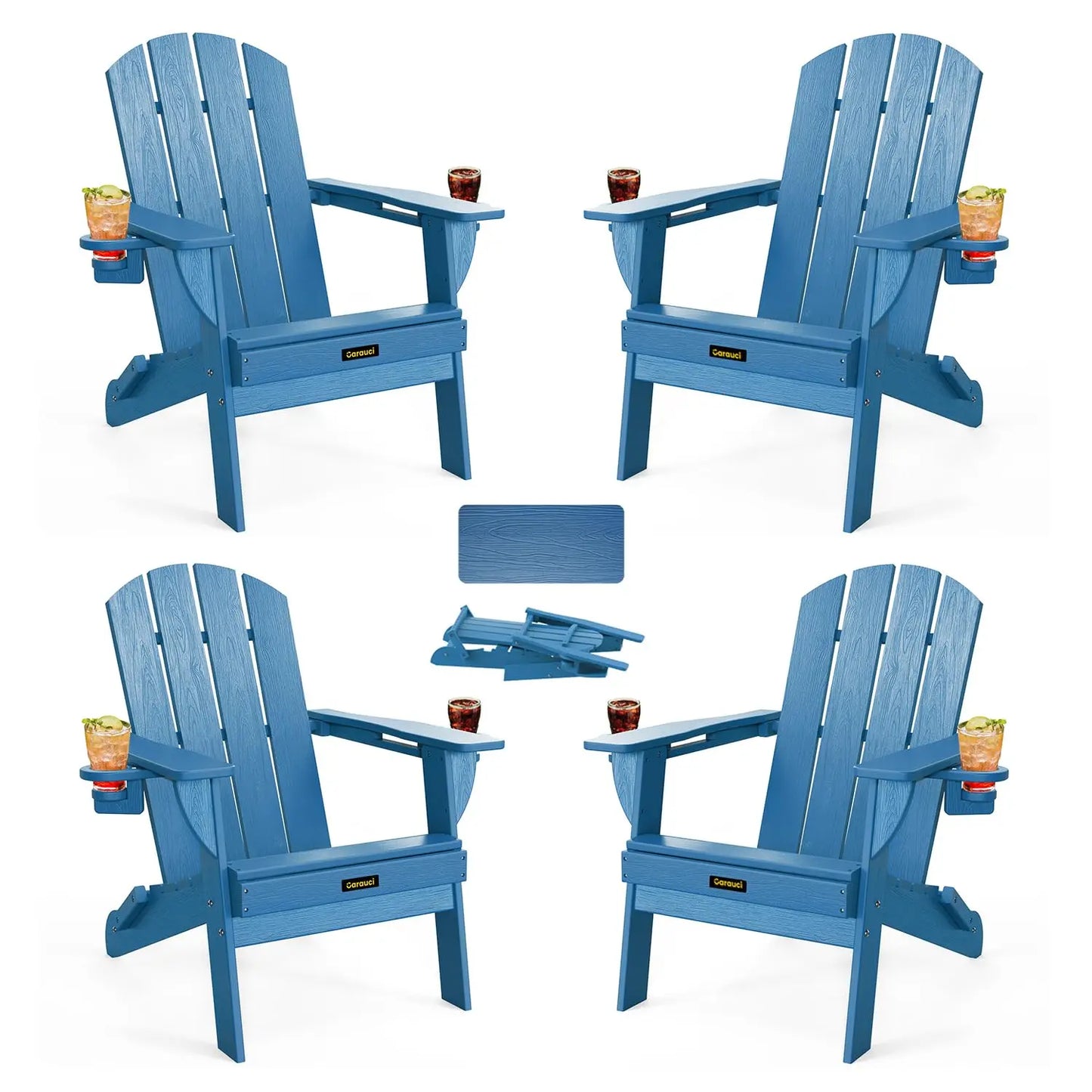 HDPE Wood Grain Folding Adirondack Chair Set With Cup Holders