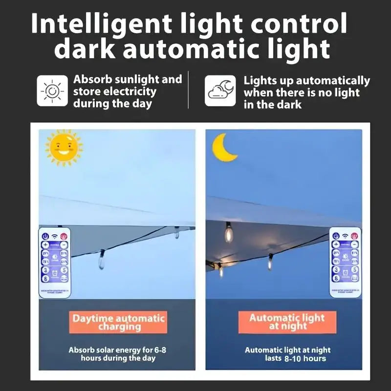 Solar Rechargeable LED String Lights 25 Plus 2 Edison Bulbs
