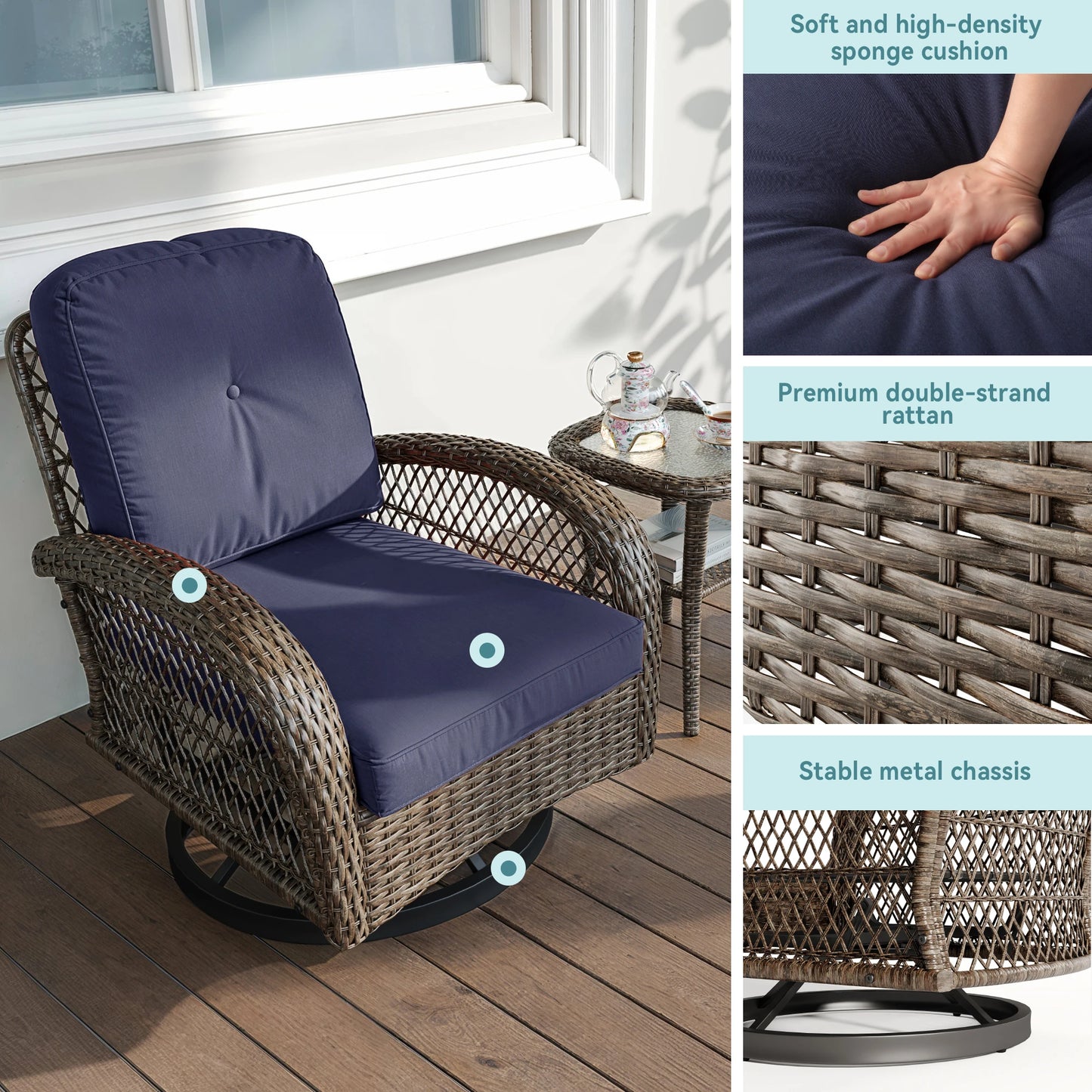 HOOMIC Outdoor Patio Furniture Set With Rotating Rocking Chairs Cushions