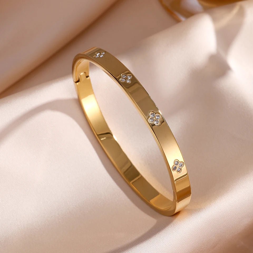 ZAKOL Sparkling Zirconia Inlaid Stainless Steel Stackable Bracelets for Women
