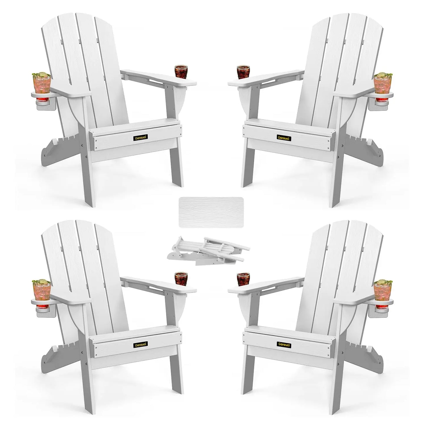 HDPE Wood Grain Folding Adirondack Chair Set With Cup Holders