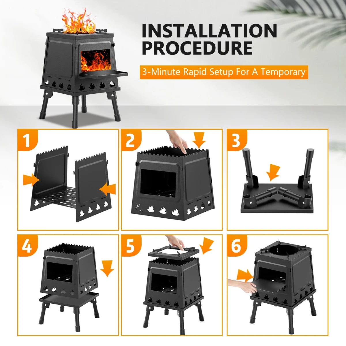 Wood Burning Camp Stove Portable Cast Iron For Camping