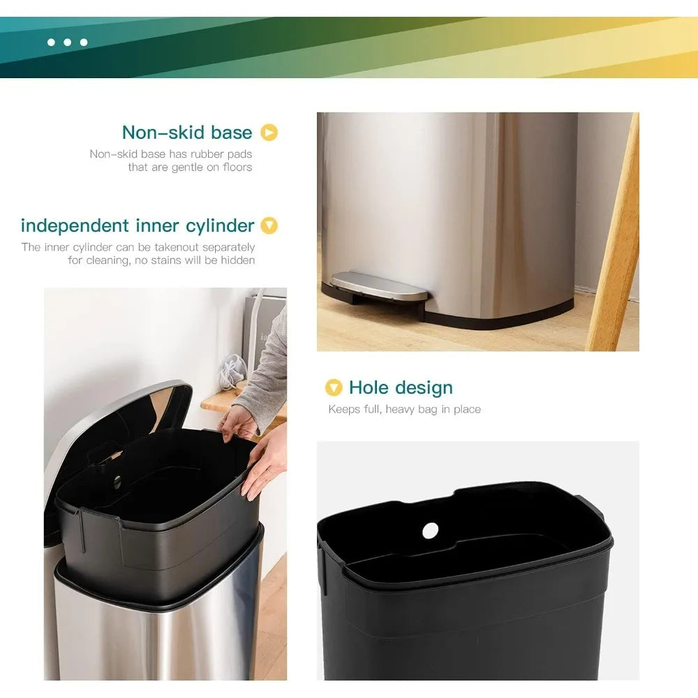 Brushed Stainless Steel Kitchen Trash Can With Lid