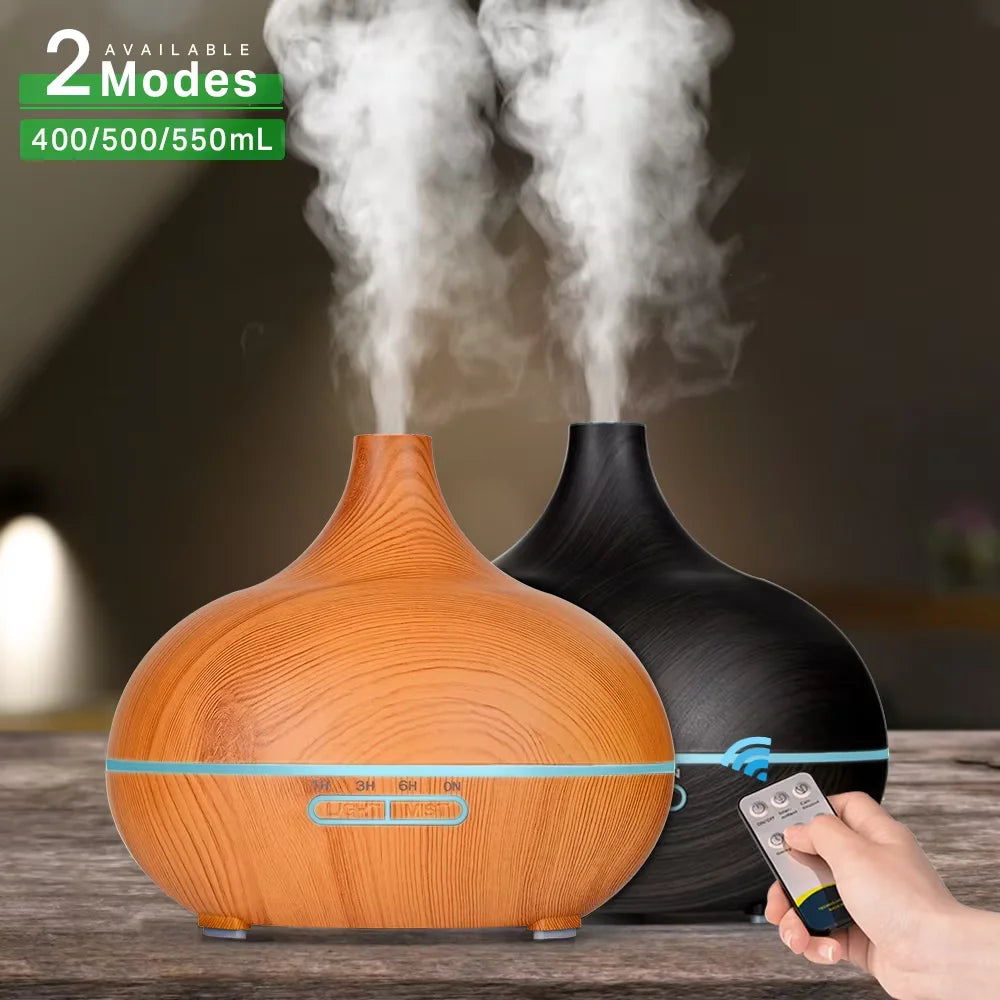 Aromatherapy Essential Oil Diffuser Wood Grain Remote Ultrasonic Humidifier