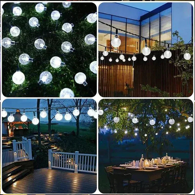 Solar Crystal String Lights Outdoor Fairy Garland 8 Modes Waterproof