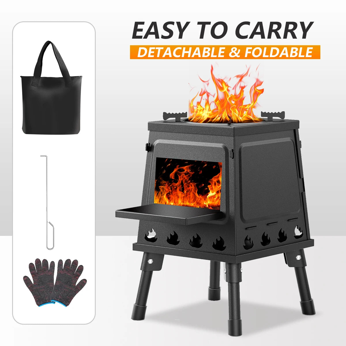 Wood Burning Camp Stove Portable Cast Iron For Camping