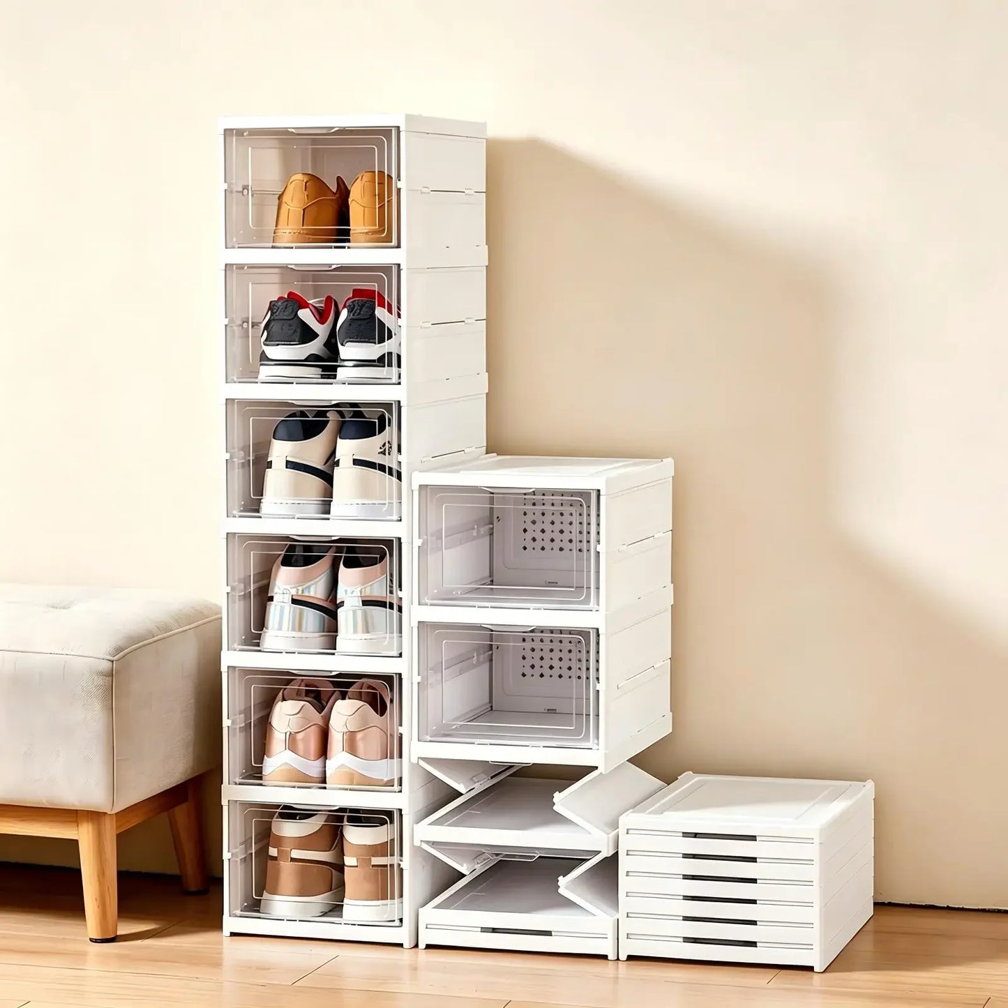 Six-Layer Foldable Transparent Shoes Box Storage Organizer