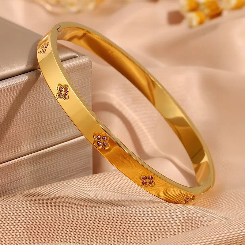 ZAKOL Sparkling Zirconia Inlaid Stainless Steel Stackable Bracelets for Women