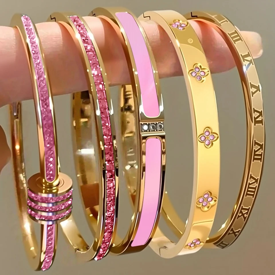 ZAKOL Sparkling Zirconia Inlaid Stainless Steel Stackable Bracelets for Women