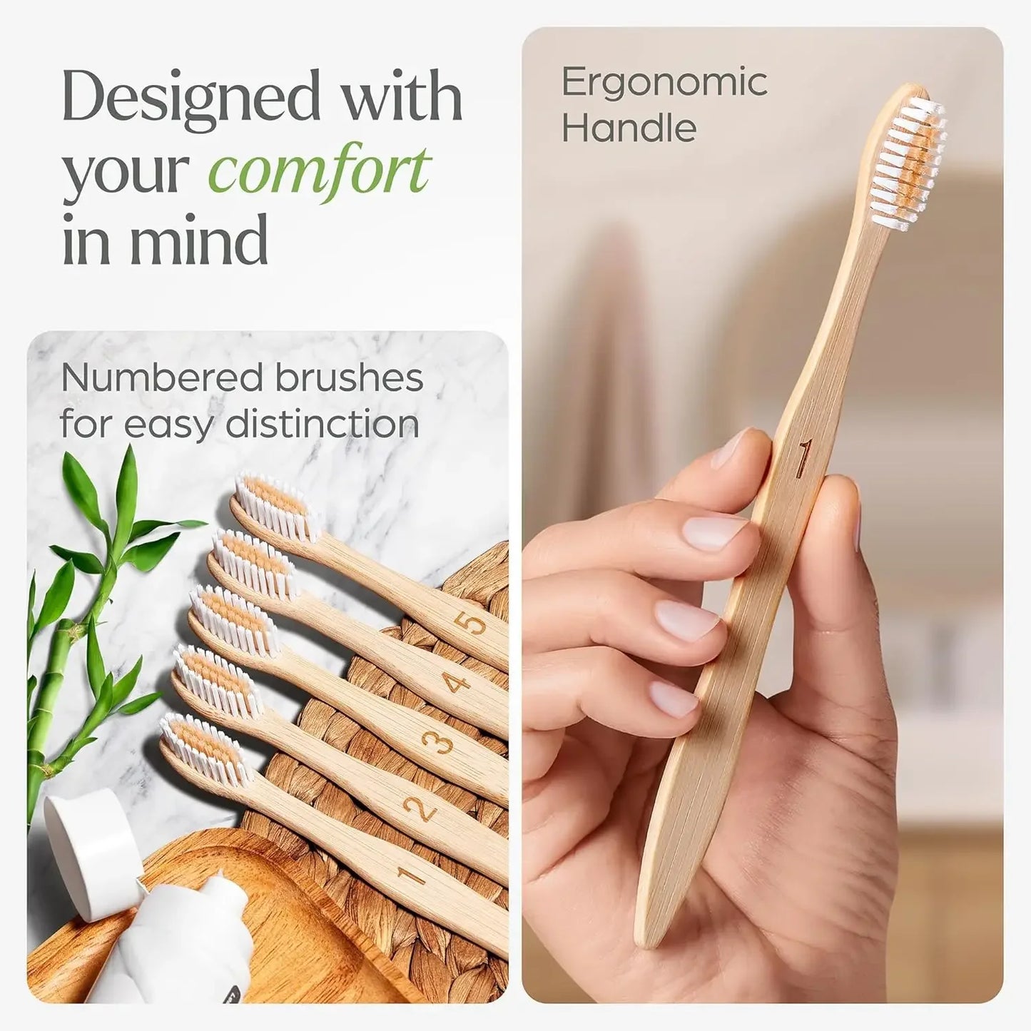 Biodegradable Bamboo Toothbrush Pack, Compostable Wooden Handle, Eco Friendly