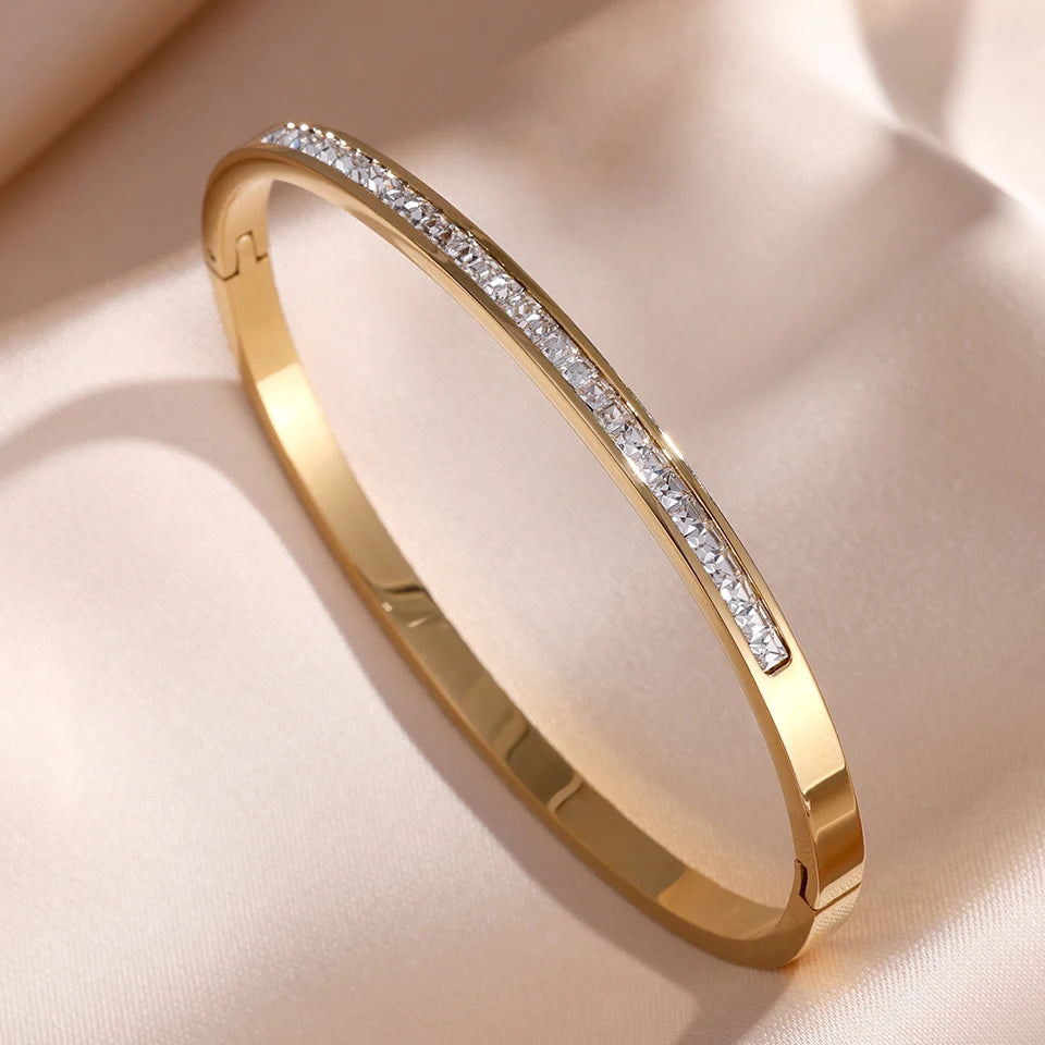 ZAKOL Sparkling Zirconia Inlaid Stainless Steel Stackable Bracelets for Women