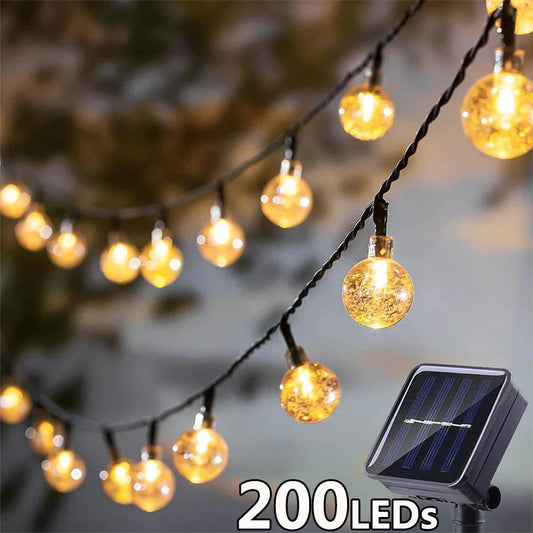 Solar Crystal String Lights Outdoor Fairy Garland 8 Modes Waterproof