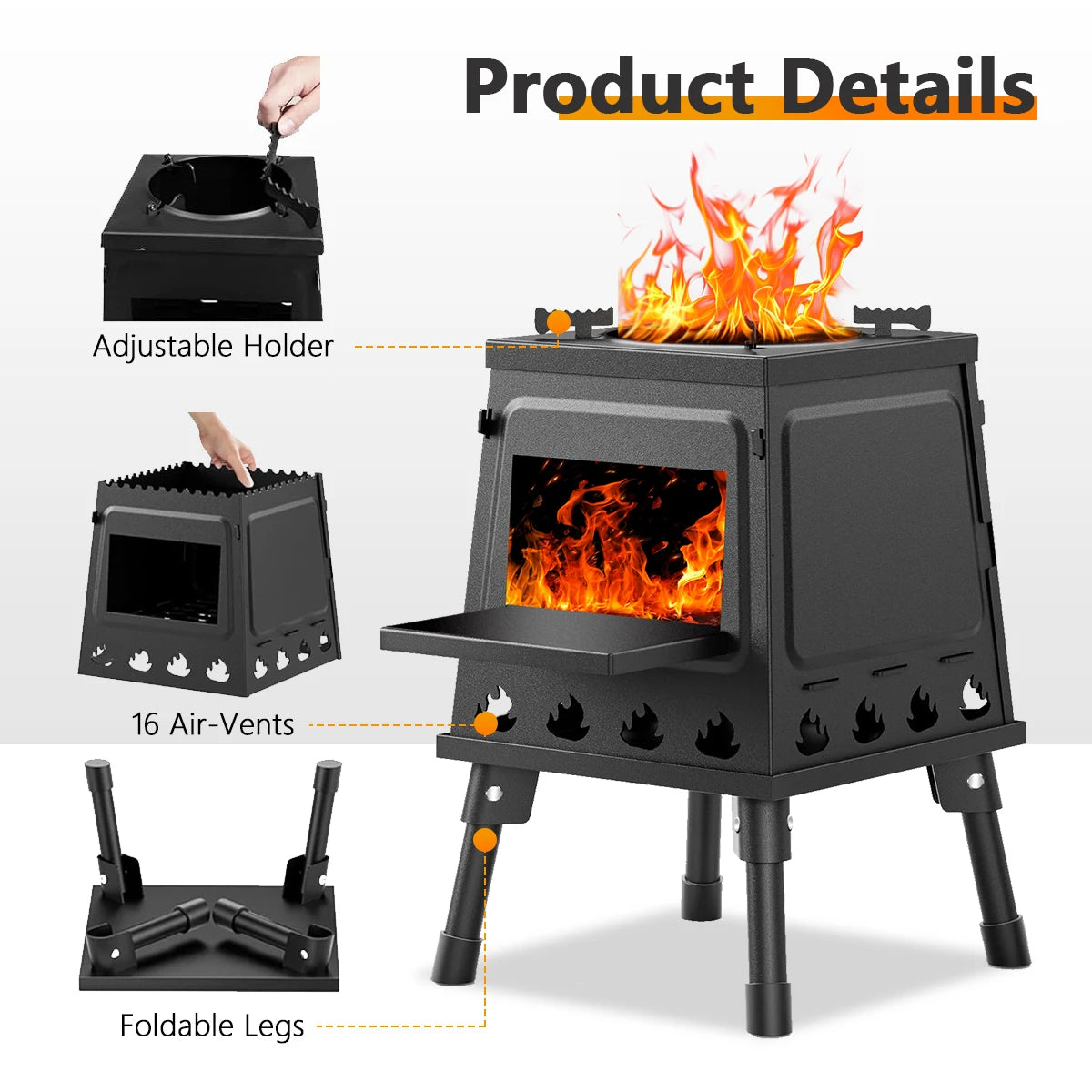 Wood Burning Camp Stove Portable Cast Iron For Camping