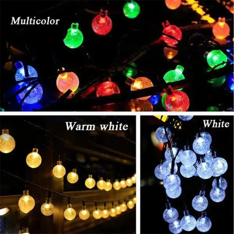 Solar Crystal String Lights Outdoor Fairy Garland 8 Modes Waterproof