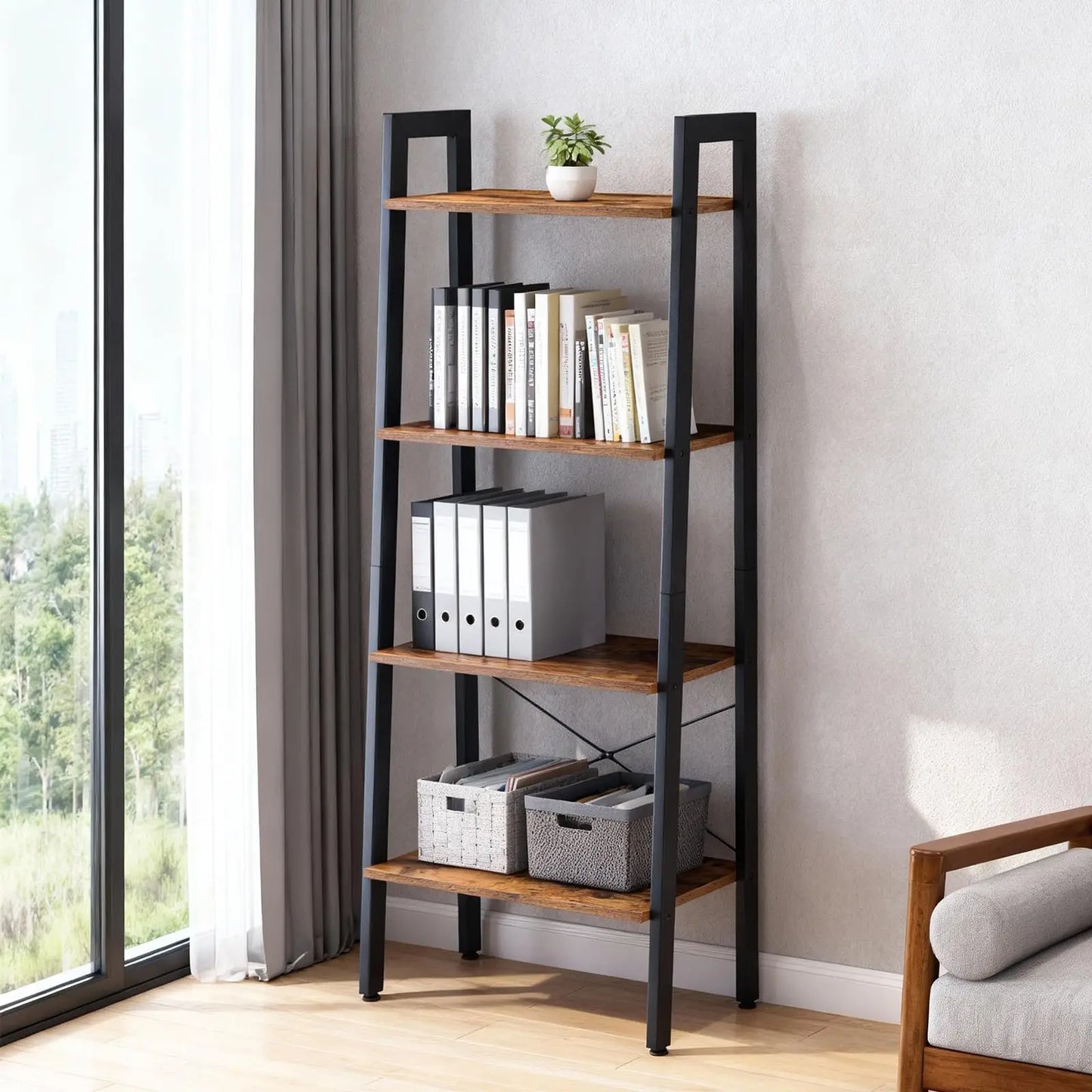 JHK 4-Tier Wood Display Bookshelf Storage Organizer For Living Room