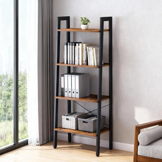 JHK 4-Tier Wood Display Bookshelf Storage Organizer For Living Room