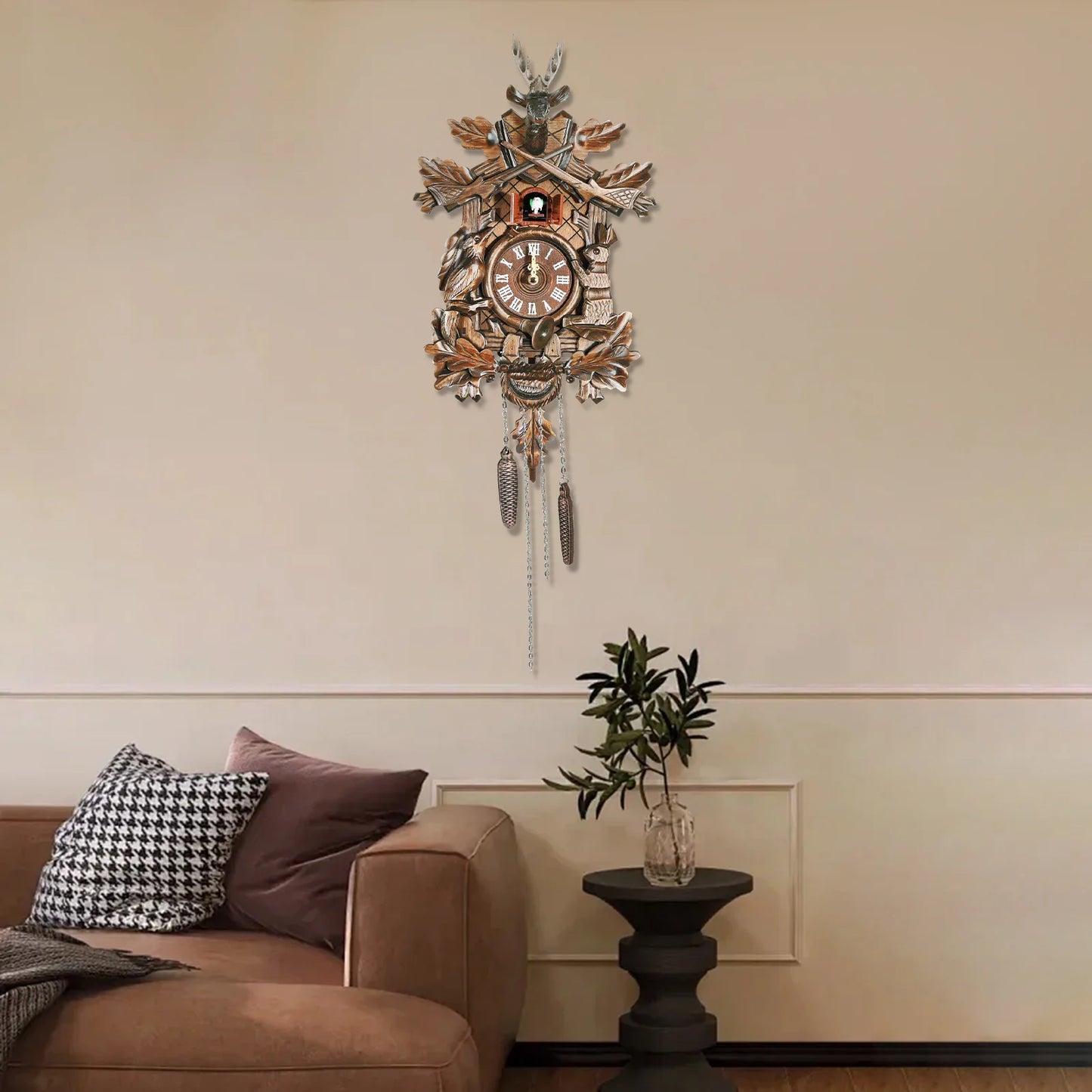 Nordic Forest Cuckoo Wall Clock Wooden Hanging Timepiece