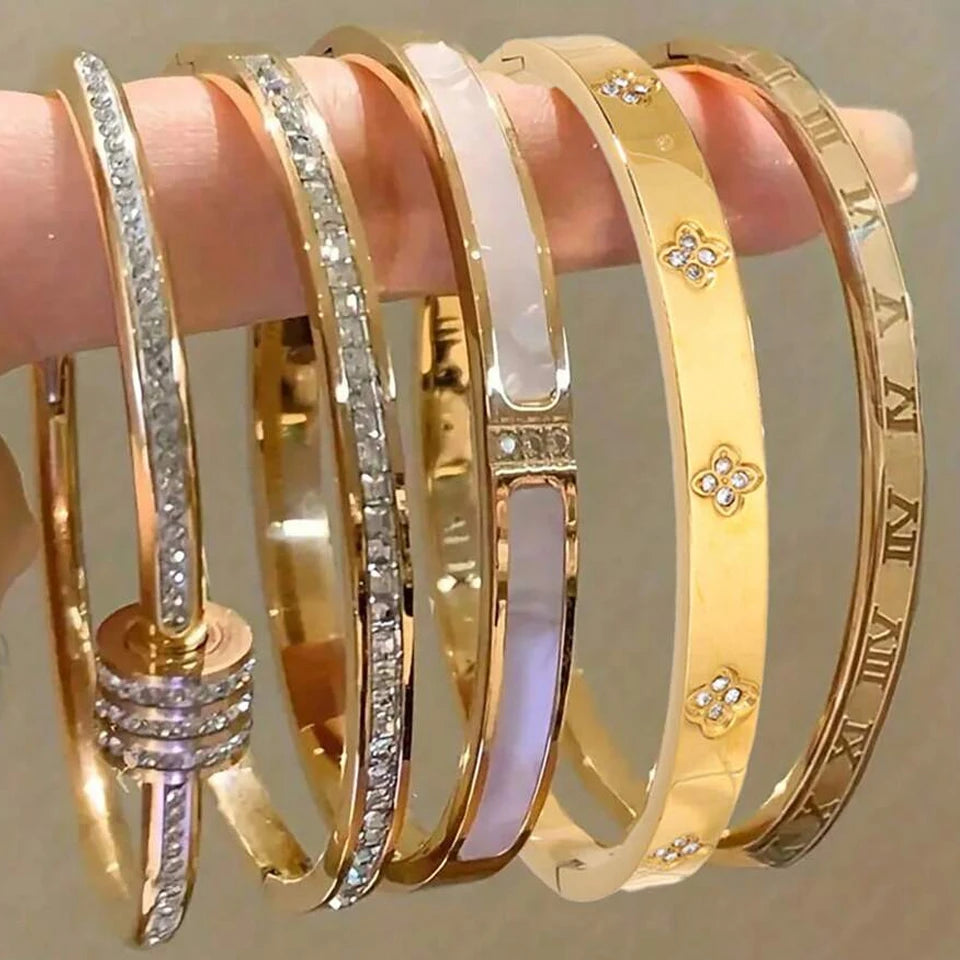 ZAKOL Sparkling Zirconia Inlaid Stainless Steel Stackable Bracelets for Women