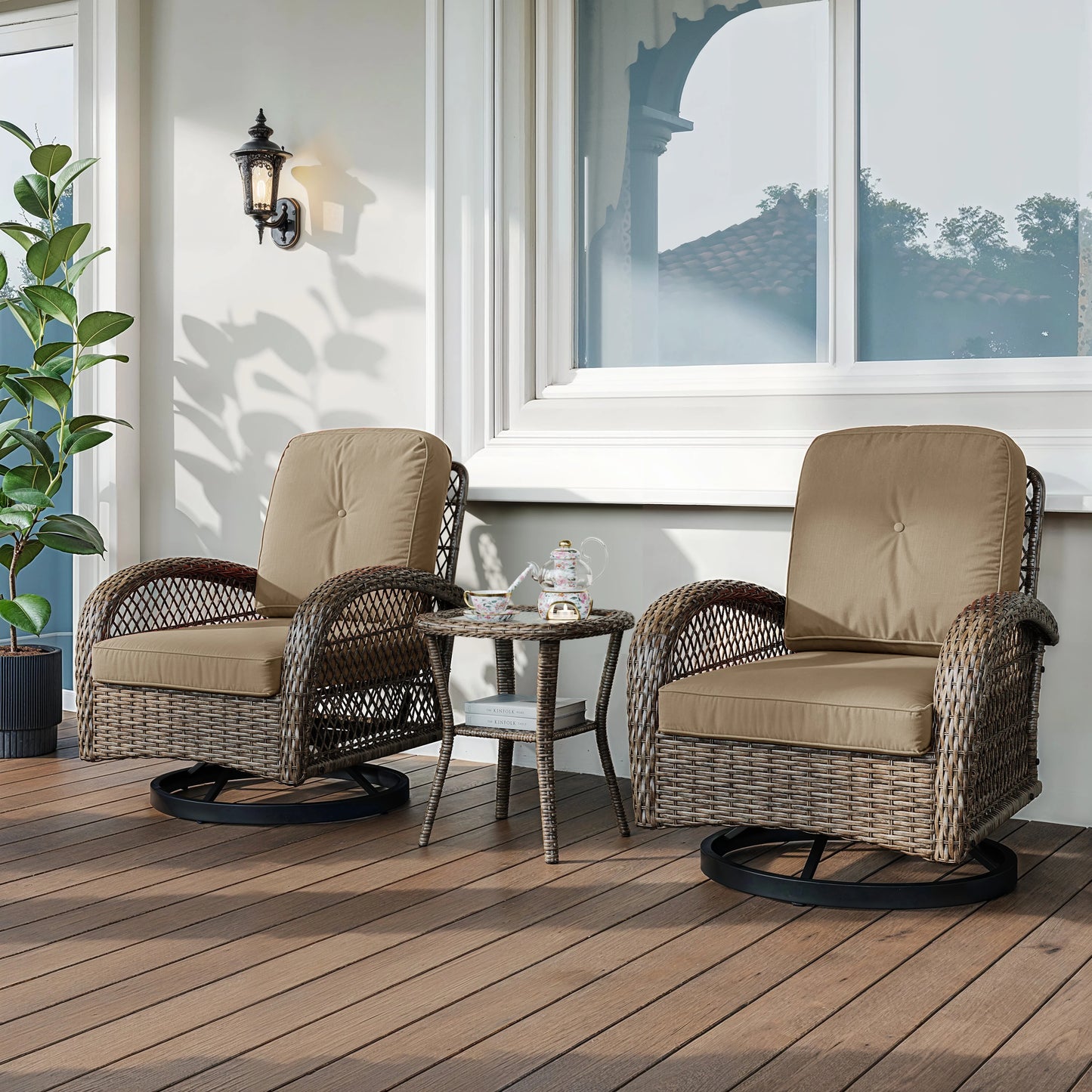 HOOMIC Outdoor Patio Furniture Set With Rotating Rocking Chairs Cushions