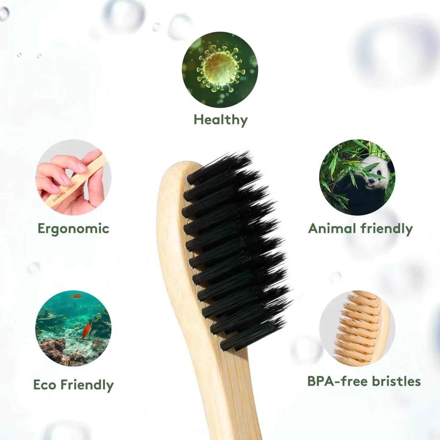 Bamboo Toothbrushes for Adults Soft Bristles Charcoal Infused