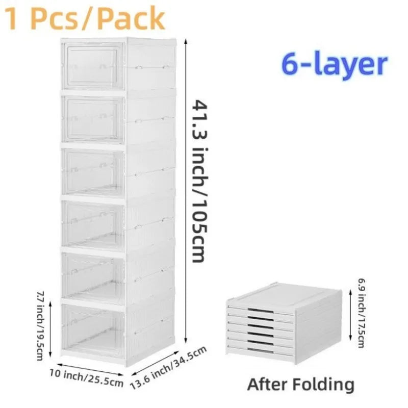Six-Layer Foldable Transparent Shoes Box Storage Organizer