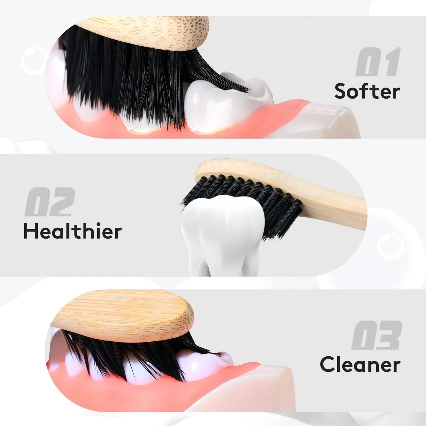 Bamboo Toothbrushes for Adults Soft Bristles Charcoal Infused