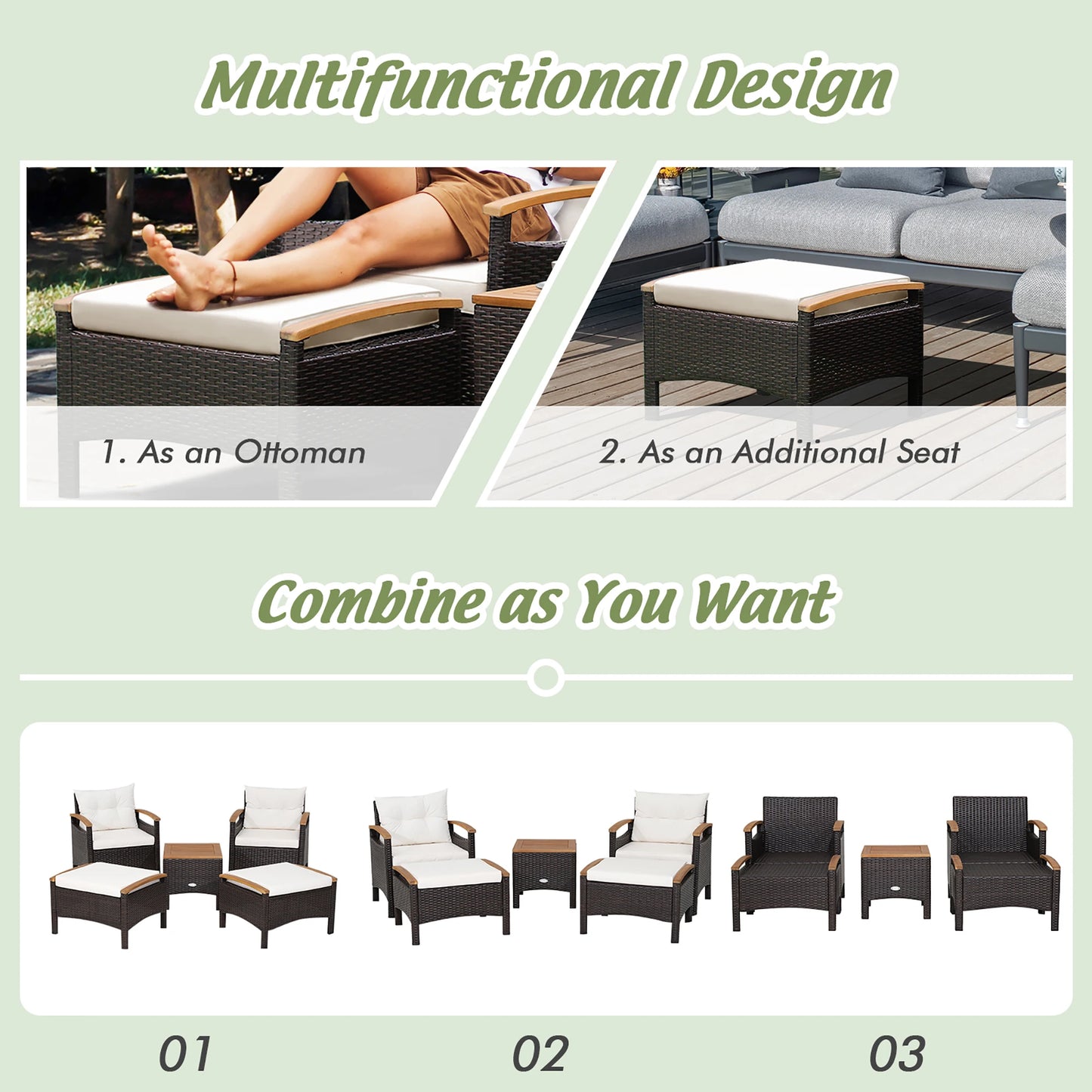 HOMASIS 5-Piece Patio Rattan Sofa Set With Cushioned Wood Top