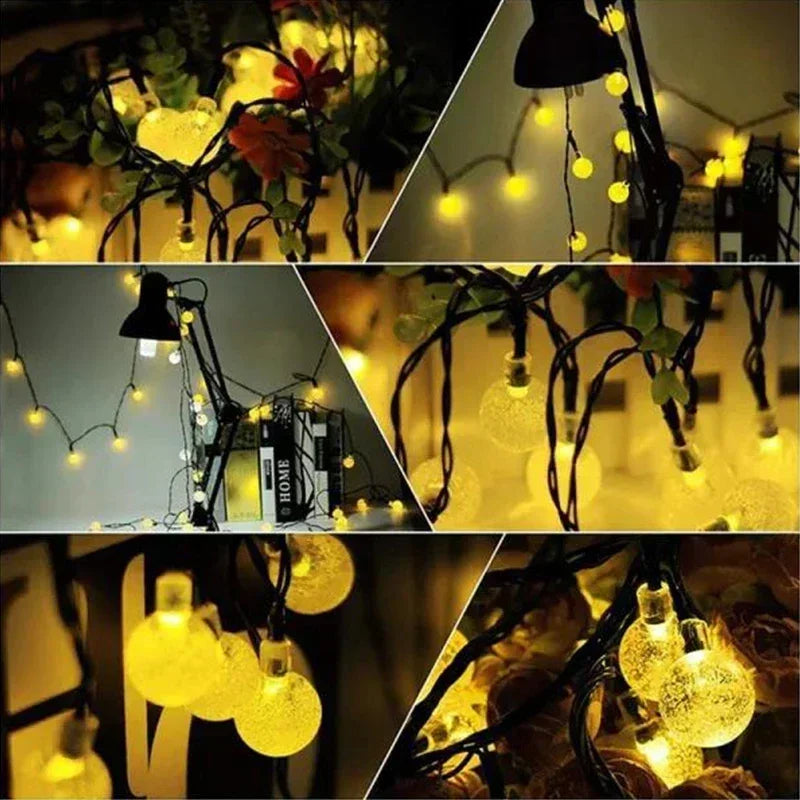 Solar Crystal String Lights Outdoor Fairy Garland 8 Modes Waterproof